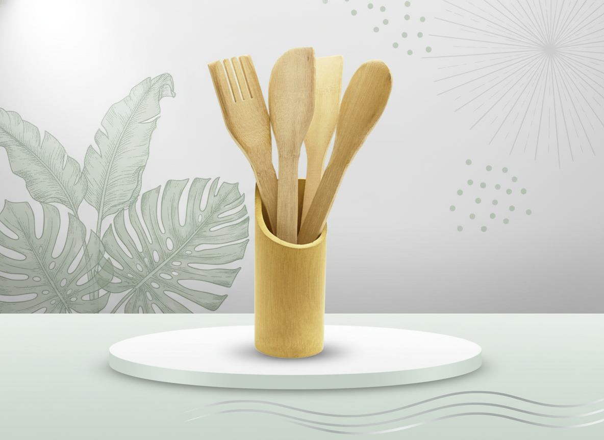 Bamboo Ladle 4pcs with Stand