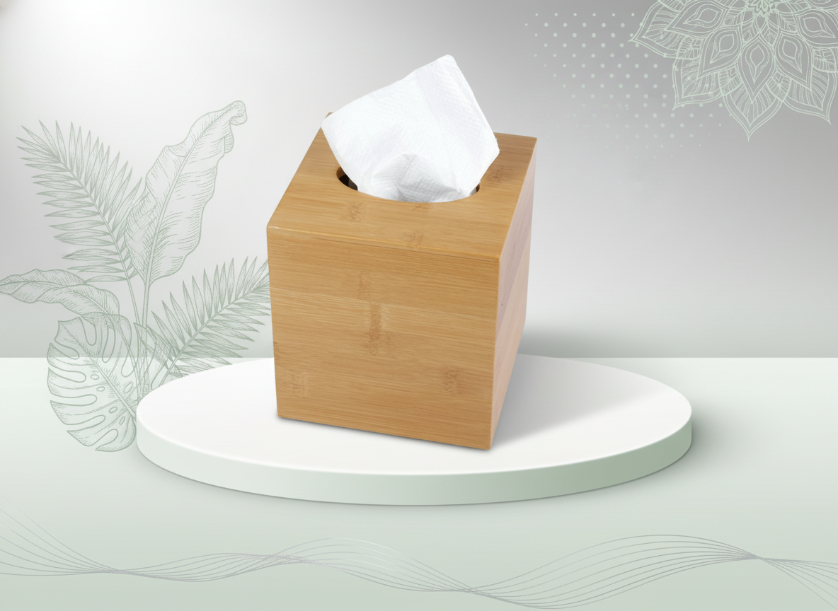 Bamboo Tissue Box Cover Square