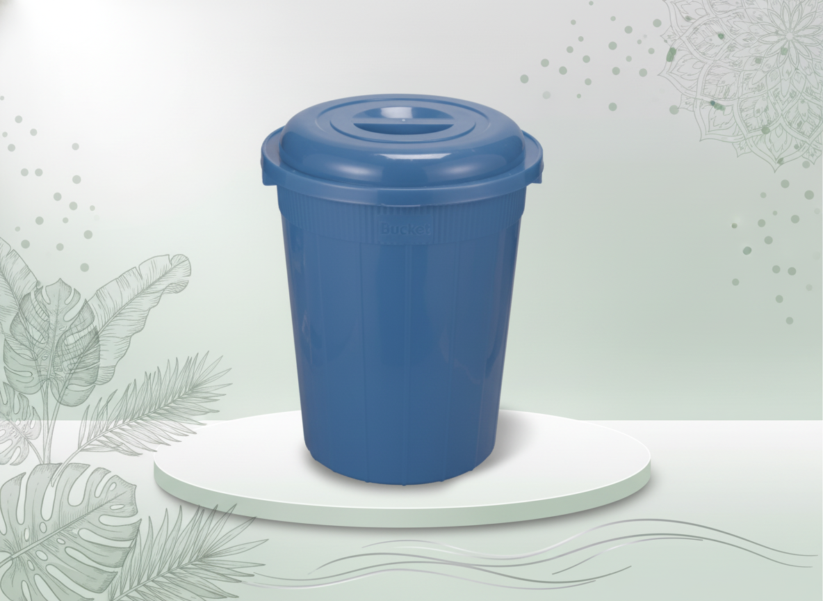 Plastic Bucket W/Lid 52L – Blue/Red
