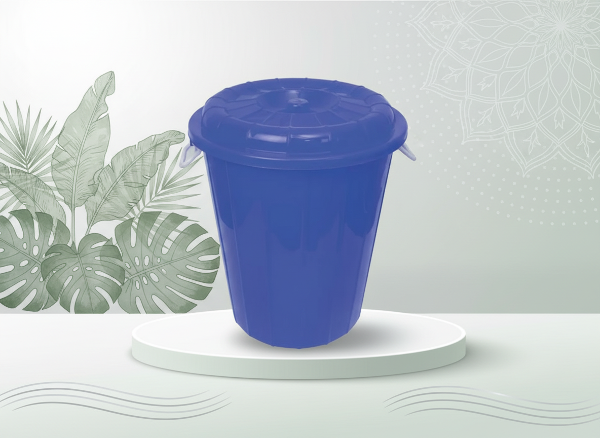 Plastic Bucket W/Lid 65L – Blue/Red